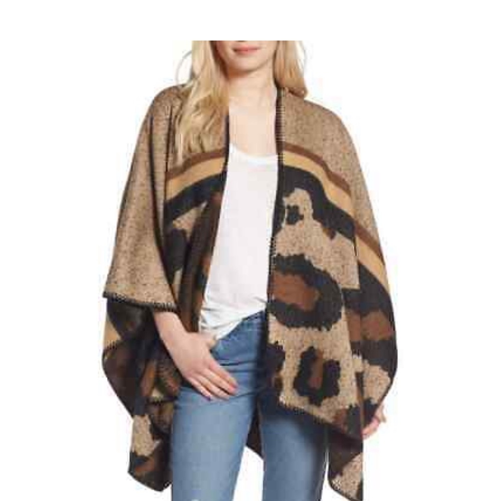 NORDSTROM BP LEOPARD WRAP OPEN FRONT PONCHO **NWOT** - Picture 2 of 8
